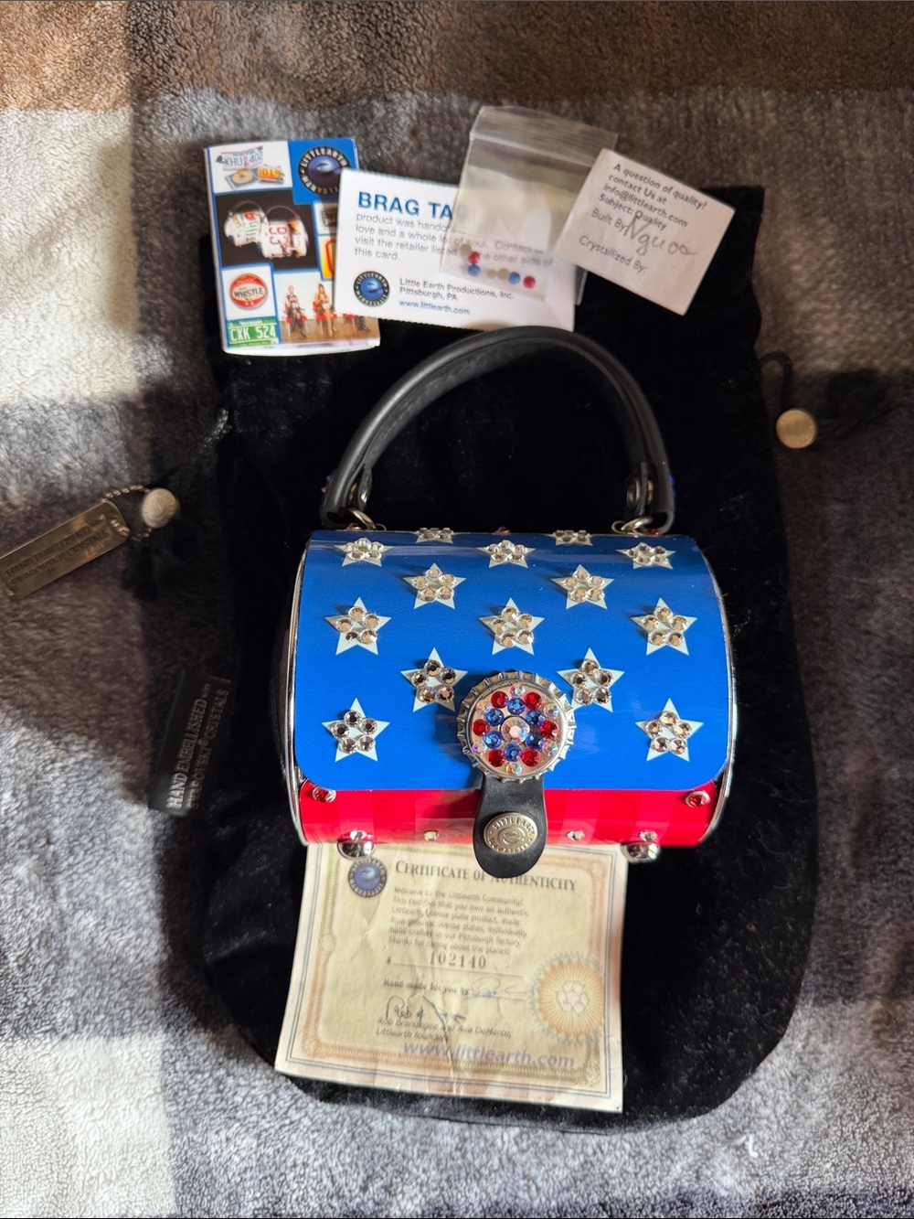 This gem has been kept in velvet bag & unused. 
Embellished Mini Top-Handle Bag